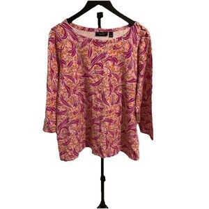 Susan Graver Weekend Womens Size XL Top Colorful 3/4 Sleeve Casual